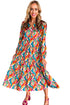 Multi-Color Abstract Geometric Print Long Sleeve High Waist Dress